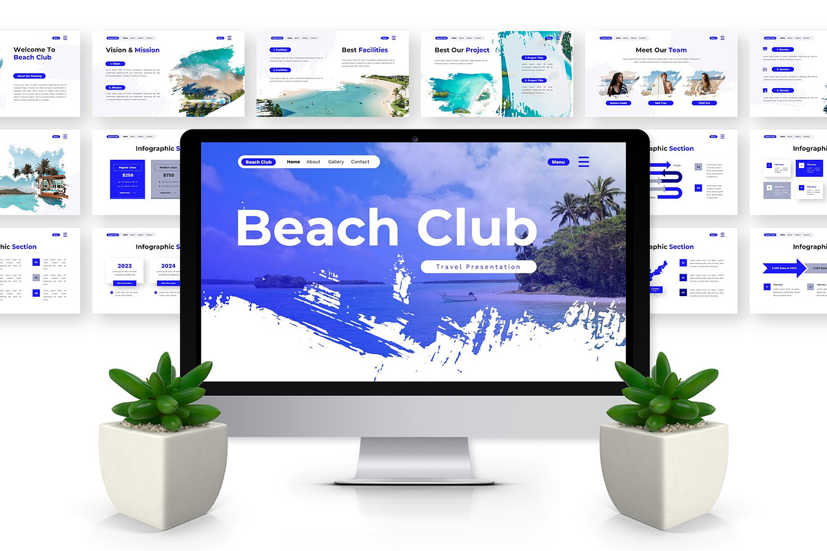 Beach Club - Travel Powerpoint, a Presentation Template by Deepslide Studio