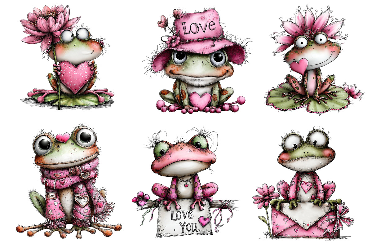 Valentine's Whimsical Frogs Clipart, an Illustration by Dream Creation (Photo 7 of 8)
