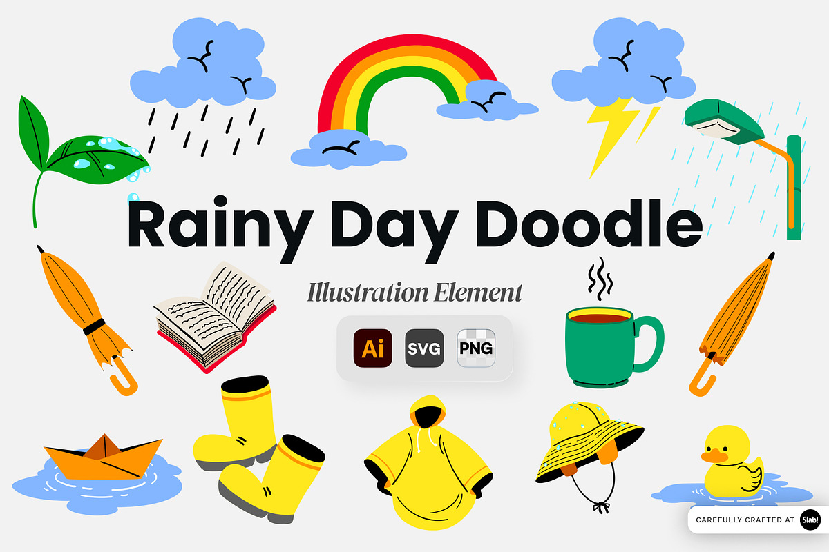 Rainy Day Doodle Illustration, an Object Graphic by SLAB! Design (Photo 1 of 3)