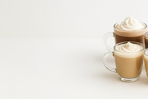 Coffee drinks arranged with creamy t, a Photo by Dvoevnore photos