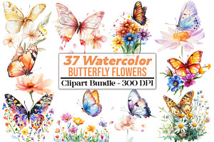 Butterfly Flowers Sublimation Clipar, an Illustration by DreamCafeArt