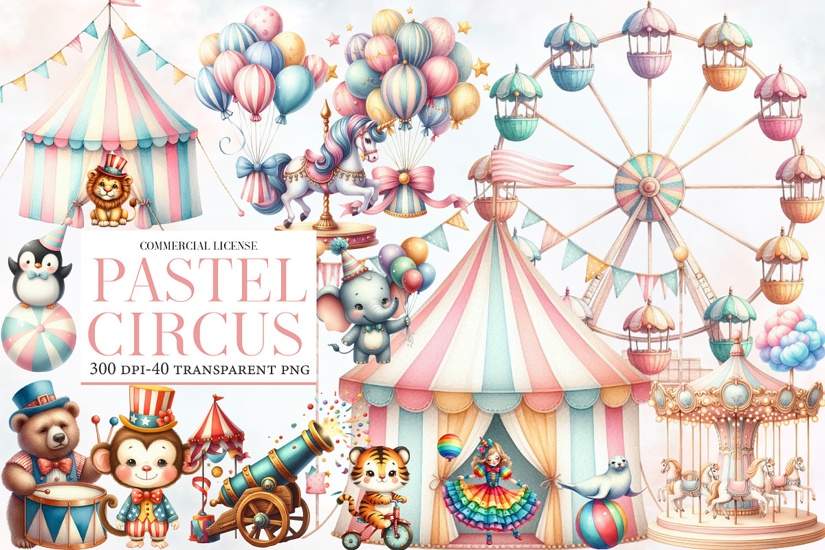 Pastel Circus Clipart, an Illustration by Designworld (Photo 1 of 5)