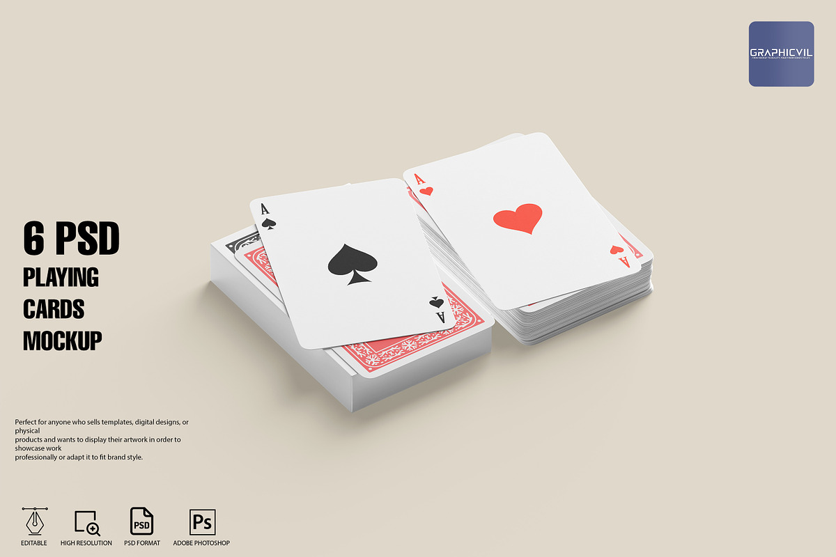 Playing card mockup Card game mockup, a Packaging Mockup by GraphicVil (Photo 1 of 9)