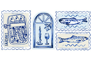 Hand drawn Amalfi coast postage