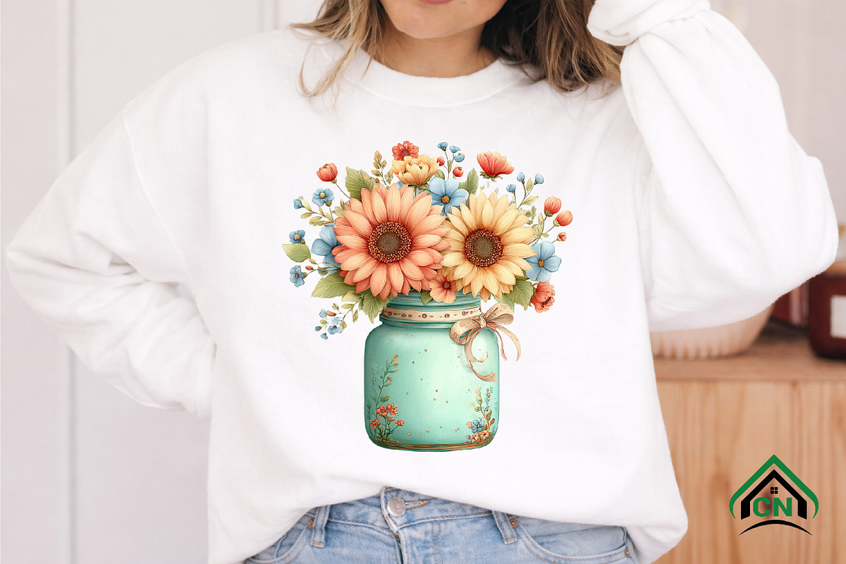 Watercolor Spring Mason Jar Clipart, an Illustration by Craft Nest (Photo 7 of 12)