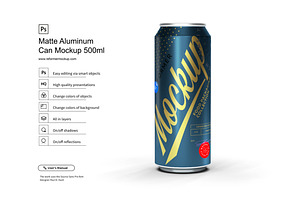 Matte Aluminum Can Mockup 500ml