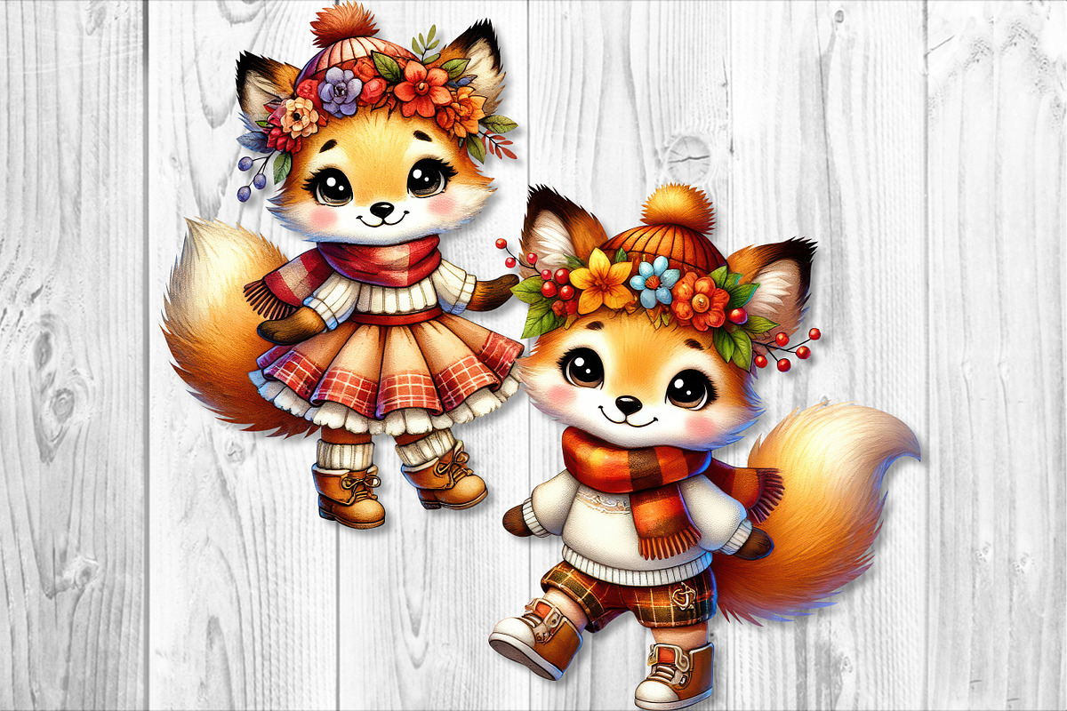Cute Autumn Fox Clipart Set, a Seasonal Illustration by V Design Creator (Photo 4 of 9)