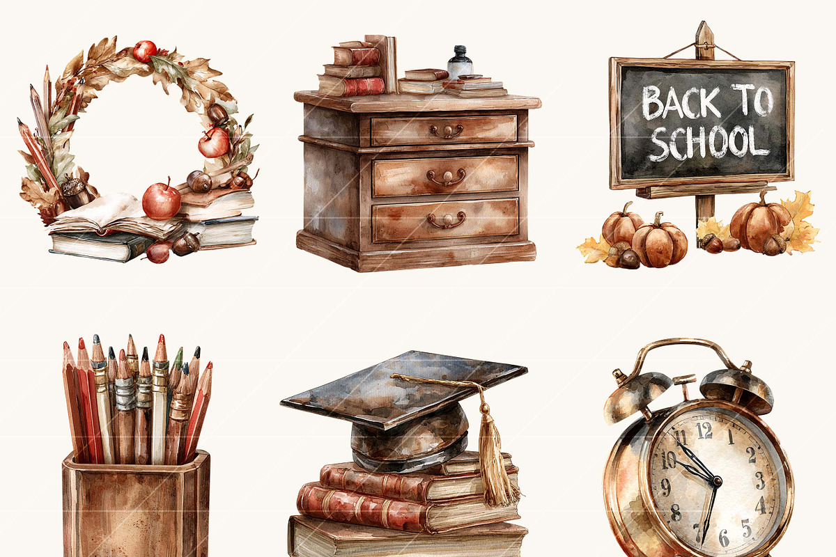 Vintage Schoolhouse Clipart Bundle, an Object Illustration by BusyDaydesign (Photo 3 of 9)