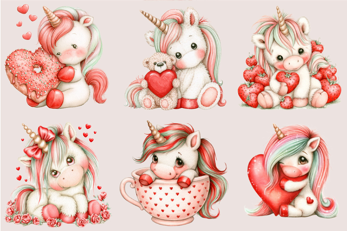 Whimsical Valentine Unicorn Clipart, an Animal Illustration by SVGArt (Photo 4 of 5)