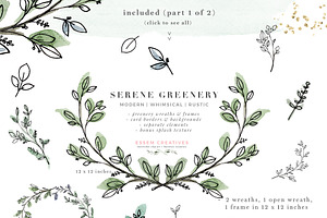 Serene Greenery Watercolor Clipart