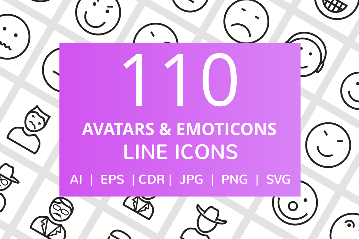 110 Avatars & Emoticons Line Icons, an Outline Icon by IconBunny (Photo 1 of 2)