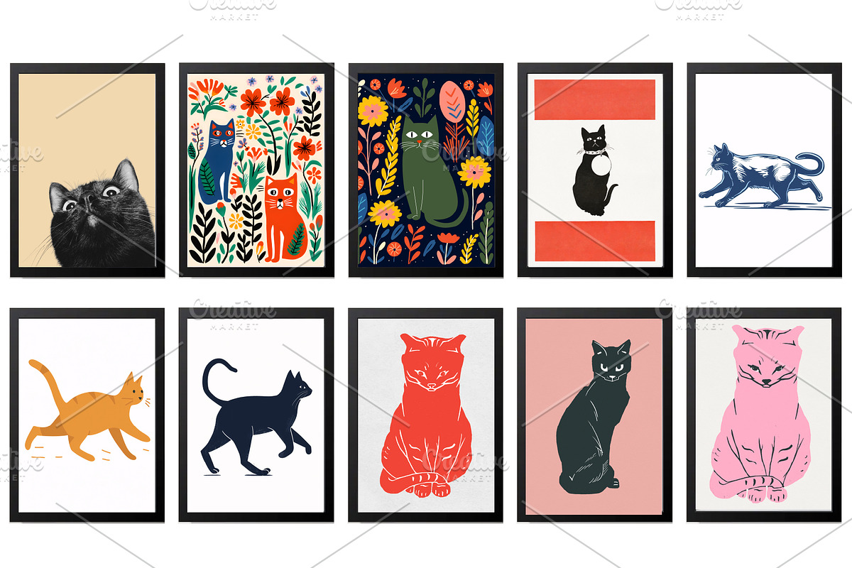 Watercolor Cat Wall Art Prints, an Animal Photo by Chipshpow Graphics (Photo 7 of 8)
