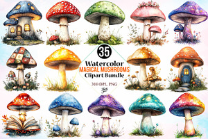 Magical Mushrooms Clipart Bundle, an Illustration by Canvas Craft