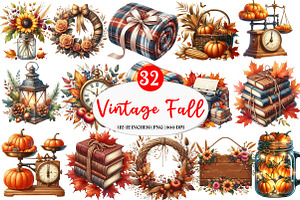 Vintage Fall Decorations Clipart, an Illustration by Watercolor design