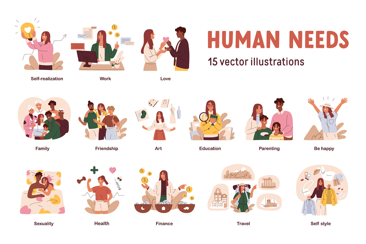 Basic human needs concept set, an Education Illustration by Good Studio