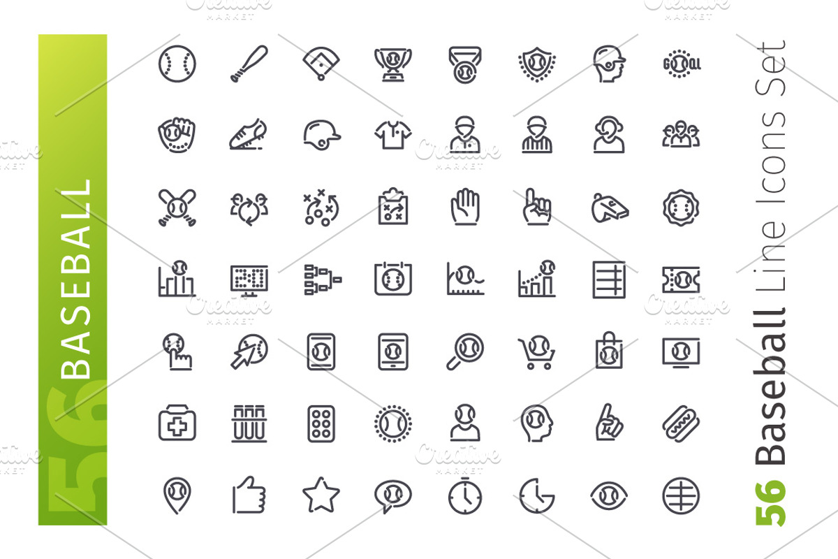 Baseball Line Icons Set, an Outline Icon by Voysla's Shop (Photo 2 of 4)