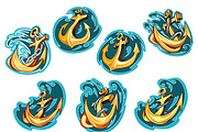 Anchor on blue wave design elements, a Solid Icon by Vector Tradition (Thumbnail 1 of 3)