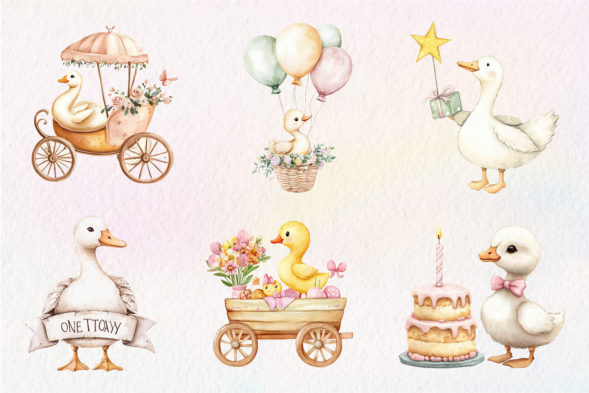 Watercolor Baby White Goose Birthday, an Illustration by CreationArt (Photo 3 of 5)