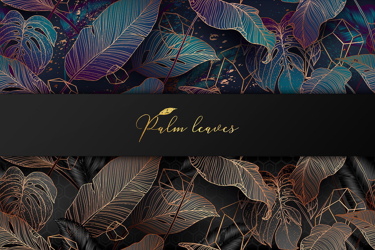 Palm leaves collection in gold, a Texture Illustration by Gluiki (Photo 8 of 11)