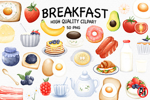 Watercolor Breakfast Clipart