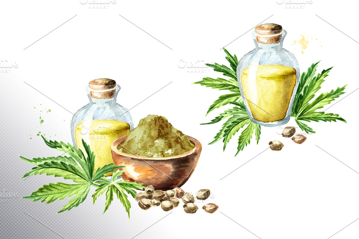 Cannabis. Watercolor collection, a Healthcare Illustration by Daria Ustiugova (Photo 6 of 12)