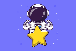 Cute Astronaut With Star In Space