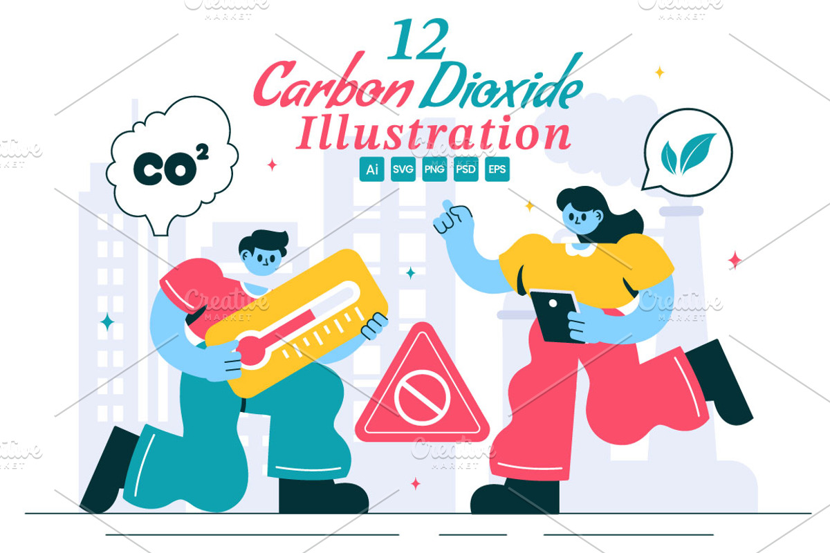 12 Carbon Dioxide CO2 Illustration, an Education Illustration by denayunebgt (Photo 1 of 4)