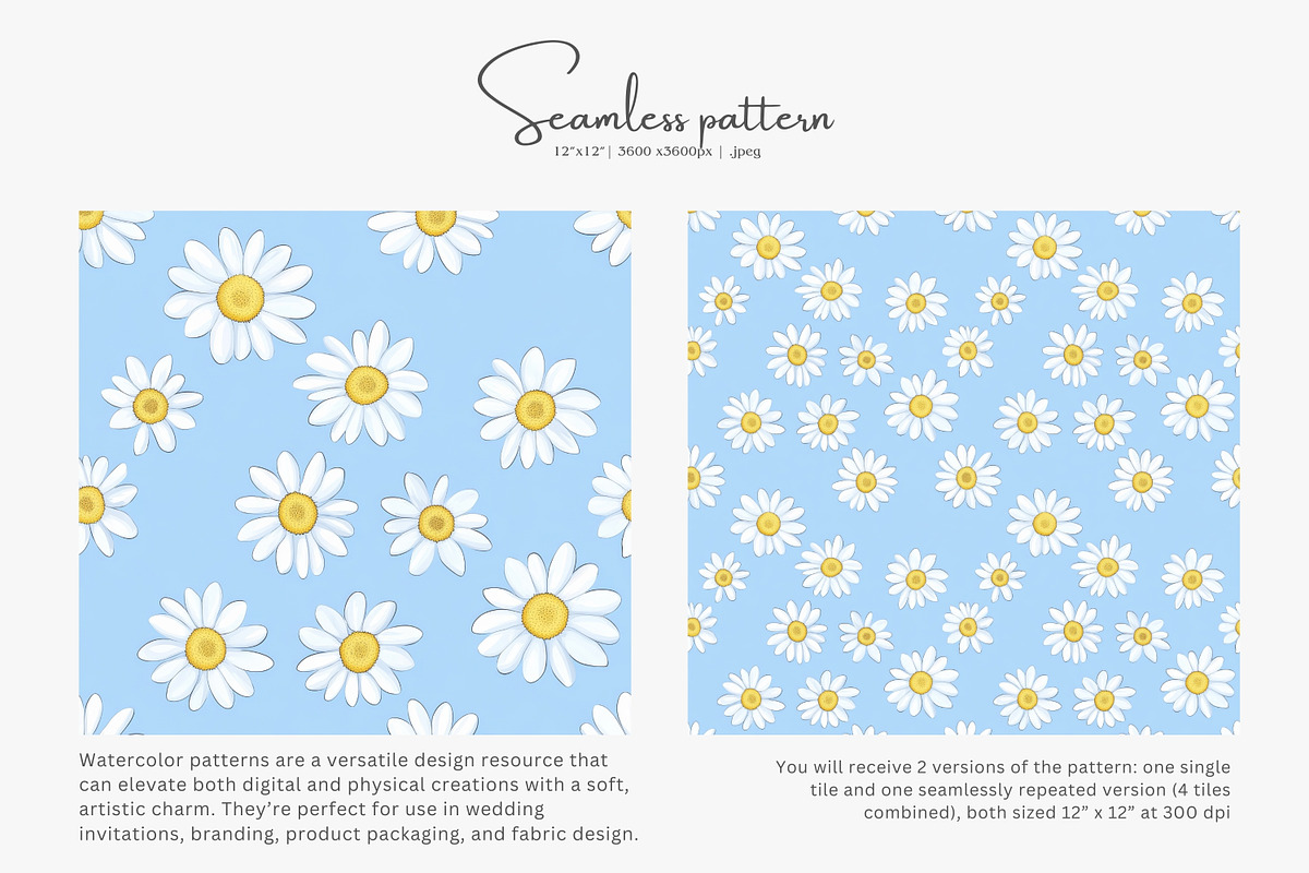daisy seamless pattern, a Decorative Illustration by Pink Studio Art (Photo 5 of 5)