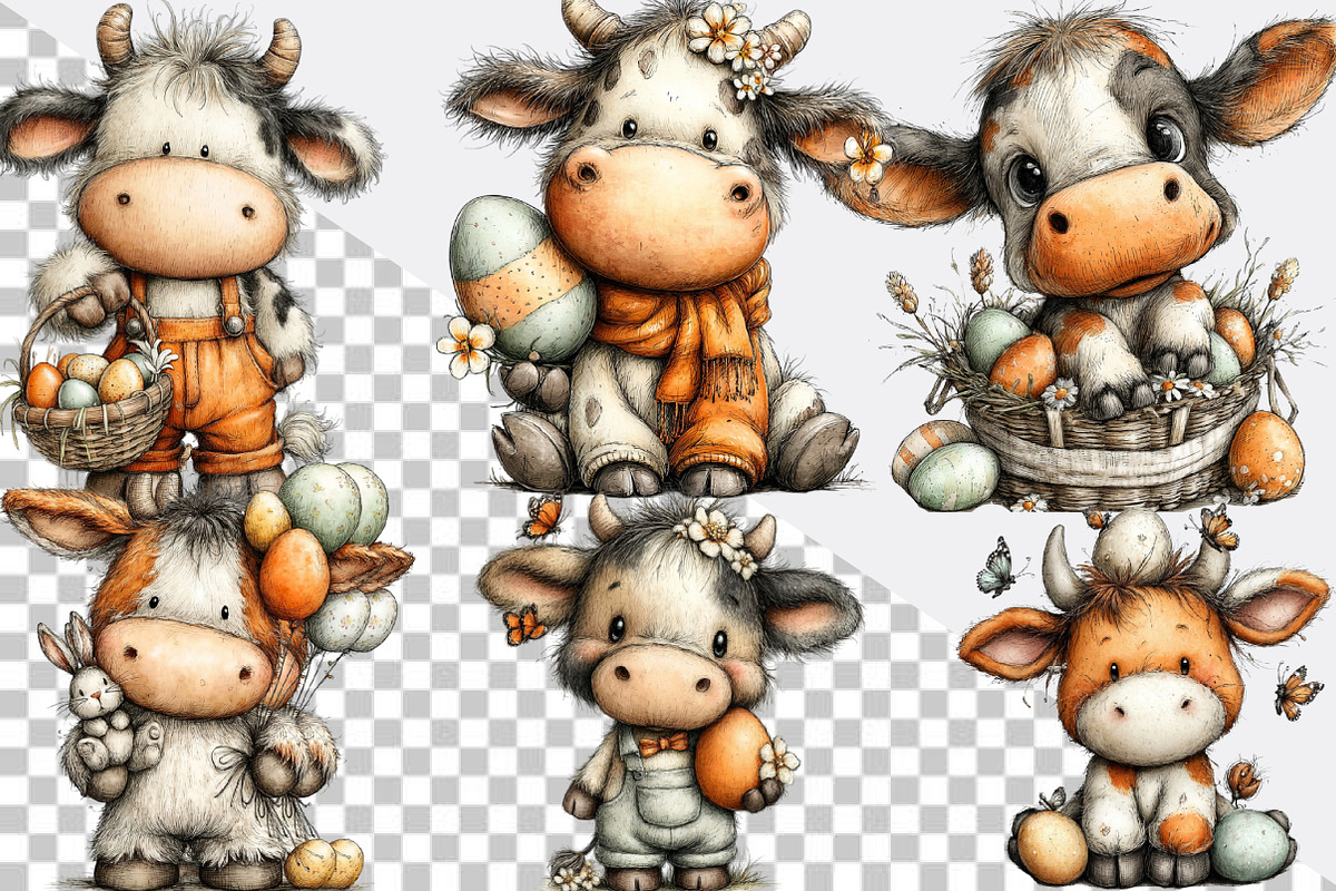 Whimsical Easter Cow Clipart Bundle, an Illustration by SVGArt (Photo 2 of 7)