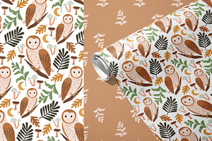 Autumn Birds. Seamless Patterns