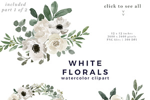 White Flowers Watercolor Background