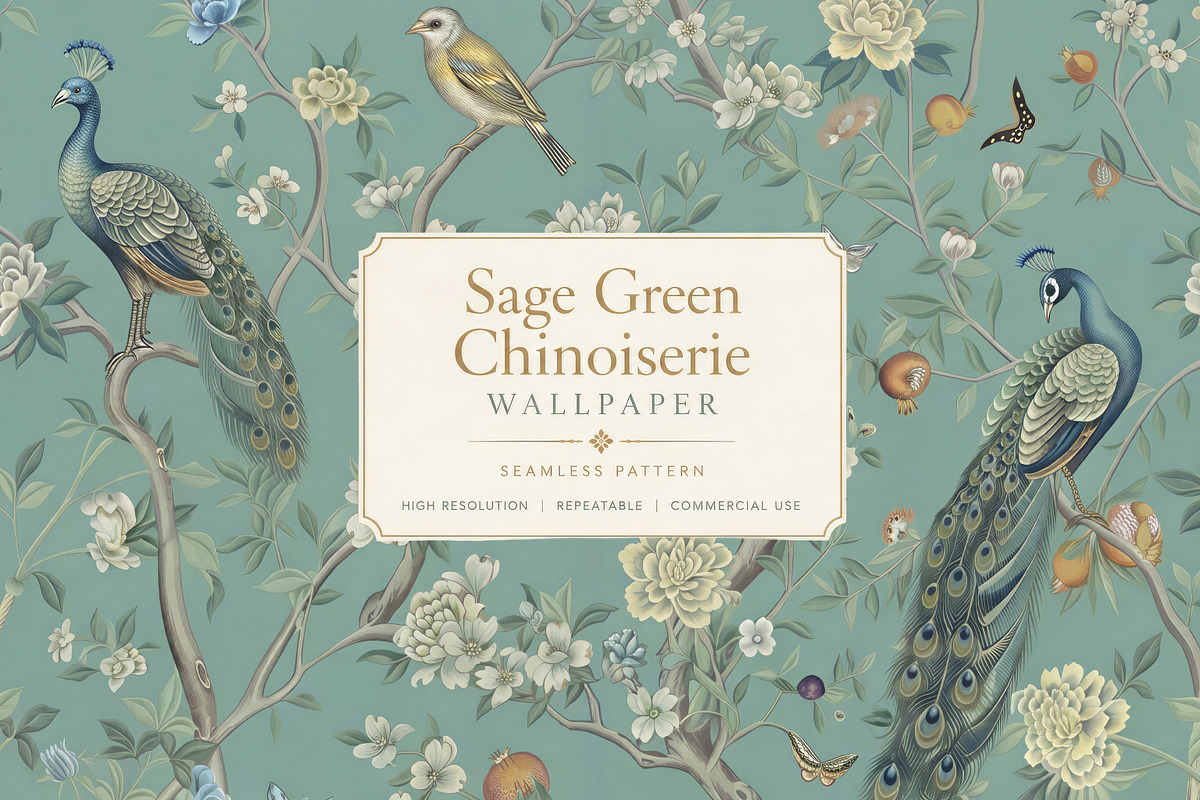 Sage Green Chinoiserie Wallpaper, a Wallpaper Graphic by by creative paper (Photo 1 of 20)