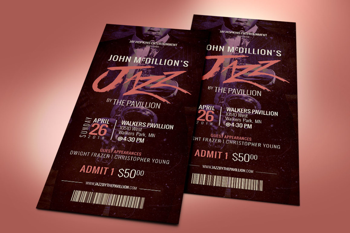 Jazz Concert Ticket Template, a Card Template by Godserv Designs (Photo 7 of 9)
