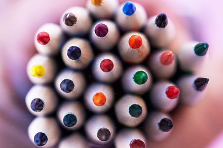 Closeup of a pile of colour pencils. Macro shot of a collection of pencil crayons for arts, crafts and creative use. Stationery supplies for school or office. Colourful pencils with sharpened nibs to draw with, a Photo by Peopleimages.com