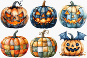 Halloween Patchwork Pumpkin Clipart, an Illustration by Canvas Craft (Thumbnail 3 of 9)