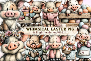 Whimsical Easter Pig Clipart Bundle, an Illustration by Sublimation Artist