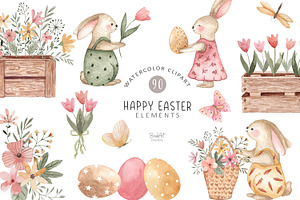 Happy Easter watercolor clipart