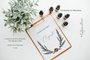 Elegant. Ink Calligraphy Wreaths