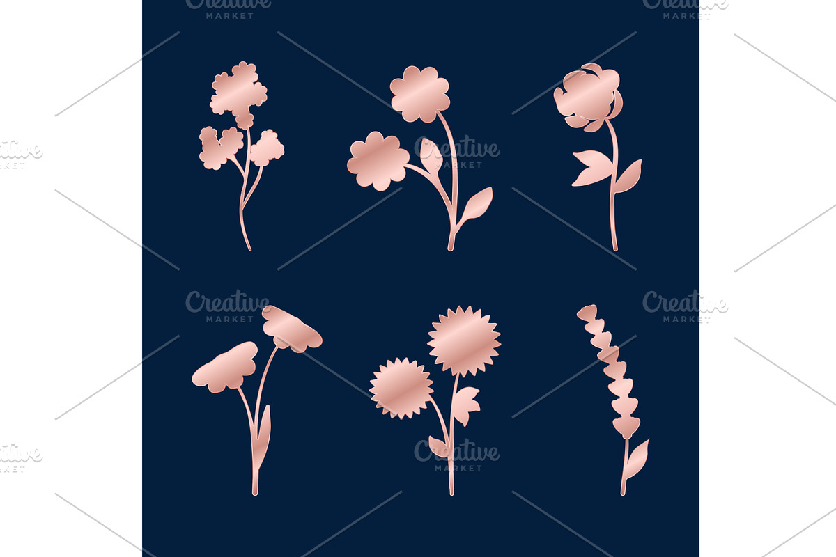 Rose golden botanical elements set, an Object Illustration by okskukuruza