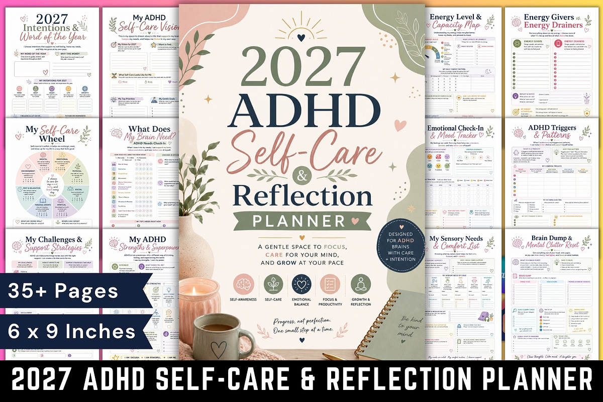 2027 ADHD Self-Care & Reflection Pla, a Stationery Template by Designmela01 (Photo 1 of 6)