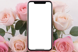 smartphone, background of roses, a Technology Photo by itakdalee