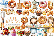 Cute Watercolor Baking Clipart, an Illustration by Designworld (Thumbnail 1 of 5)
