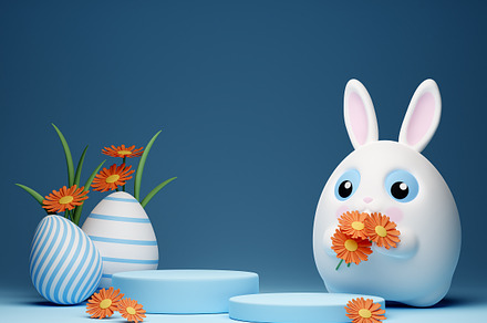 Easter, spring scene with podium