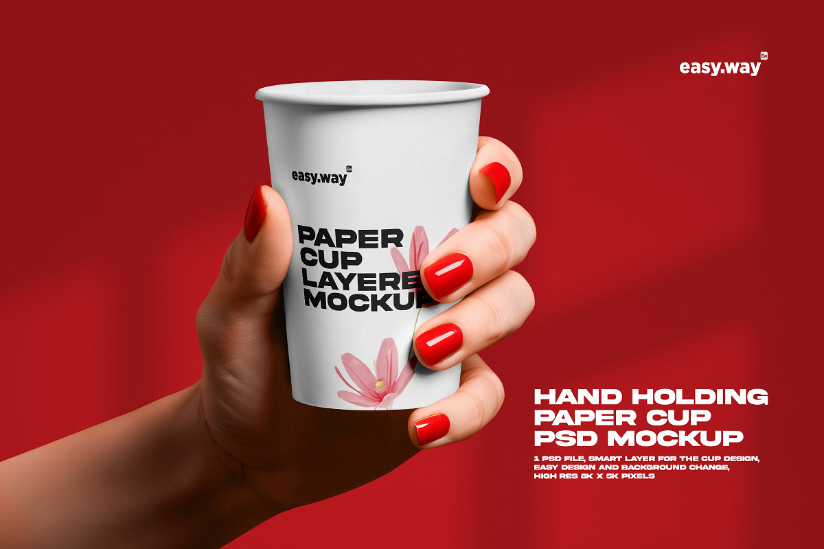 Hand Holding Paper Cup PSD Mockup, a Mockup by easy.way (Photo 1 of 5)