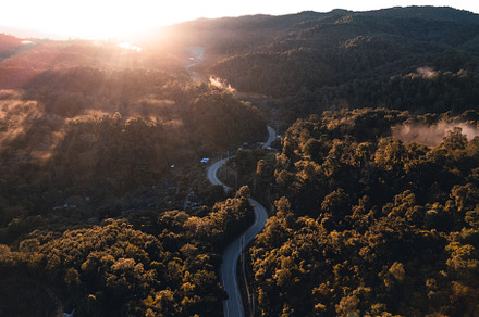 Mountains and trees at a rural village, high angle in the mornin, a Nature Photo by Art Rachen