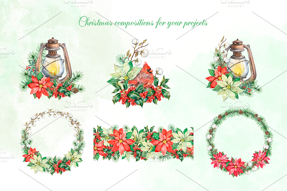 Watercolor Christmas decor clipart., a Decorative Illustration by SavinV (Photo 4 of 7)