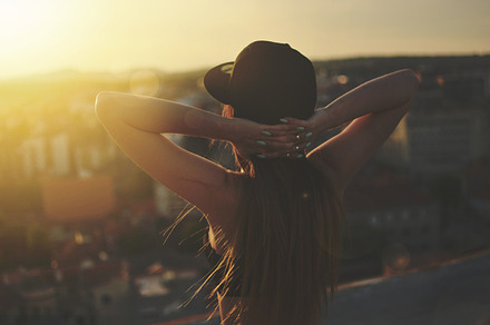 City sunset stock photograph