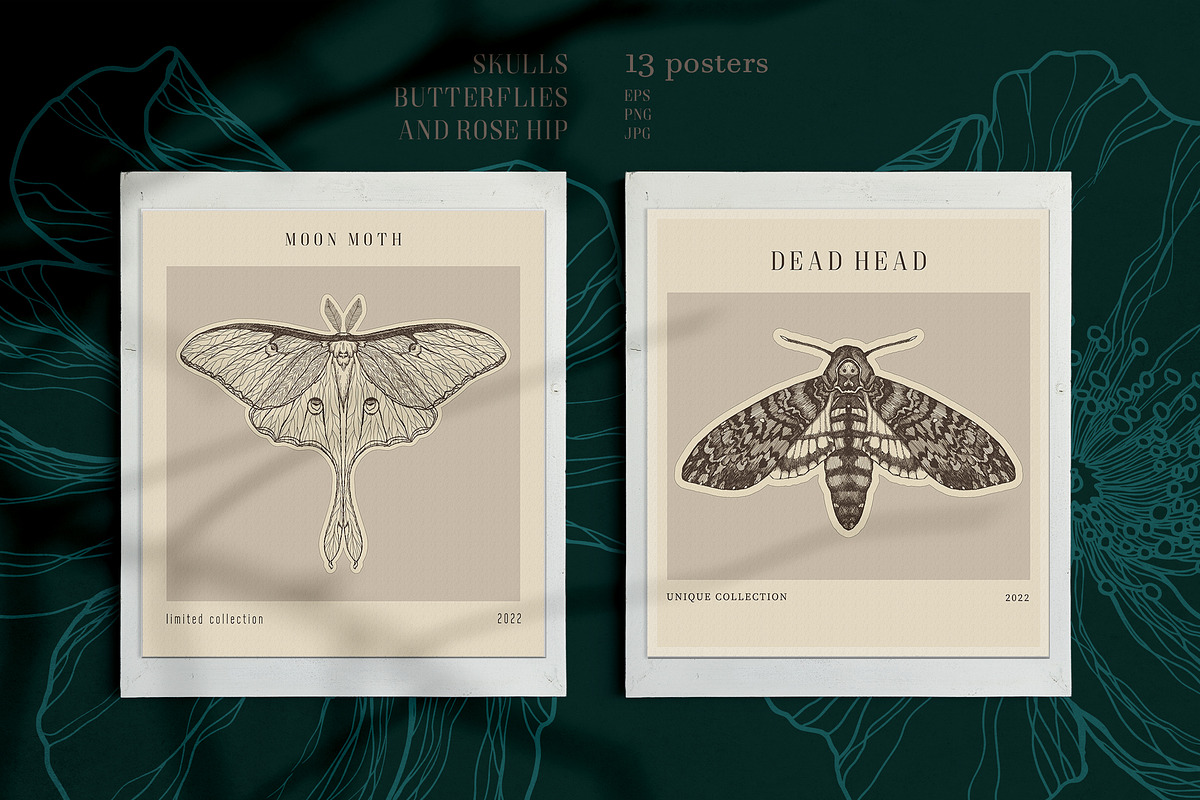 SKULLS, BUTTERFLIES AND ROSE HIP, a Texture Illustration by LanaDzi (Photo 4 of 12)