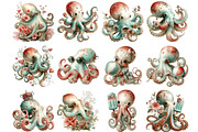 Whimsical Summer Octopus Clipart, an Illustration by DreamArtGraphic (Thumbnail 3 of 5)