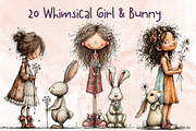 Whimsical Floral Girl and Bunny, an Animal Illustration by GiraffeCreative (Thumbnail 1 of 20)